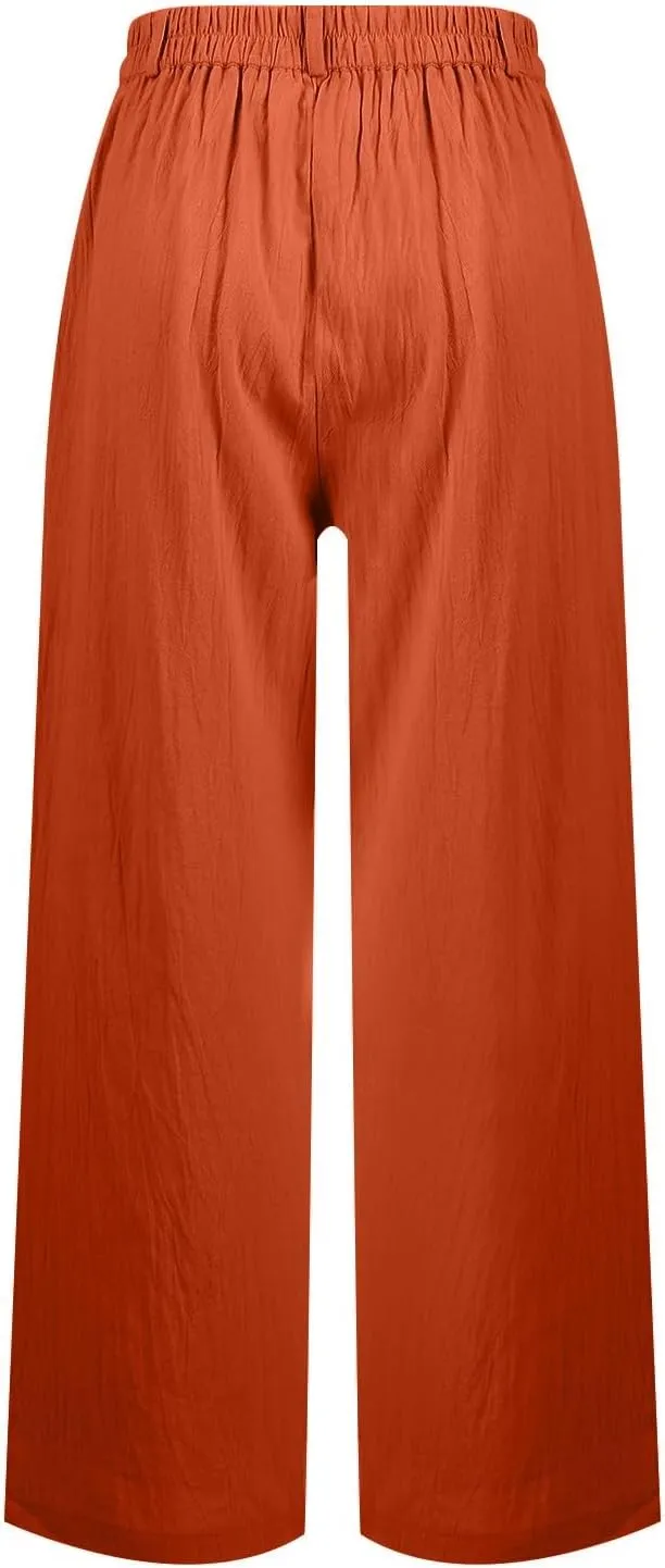 Linen Wide Leg Pants for Women Business Casual High Waisted Dress Pants Office Work Pants Straight Trousers w/Pockets