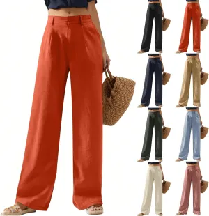 Linen Wide Leg Pants for Women Business Casual High Waisted Dress Pants Office Work Pants Straight Trousers w/Pockets