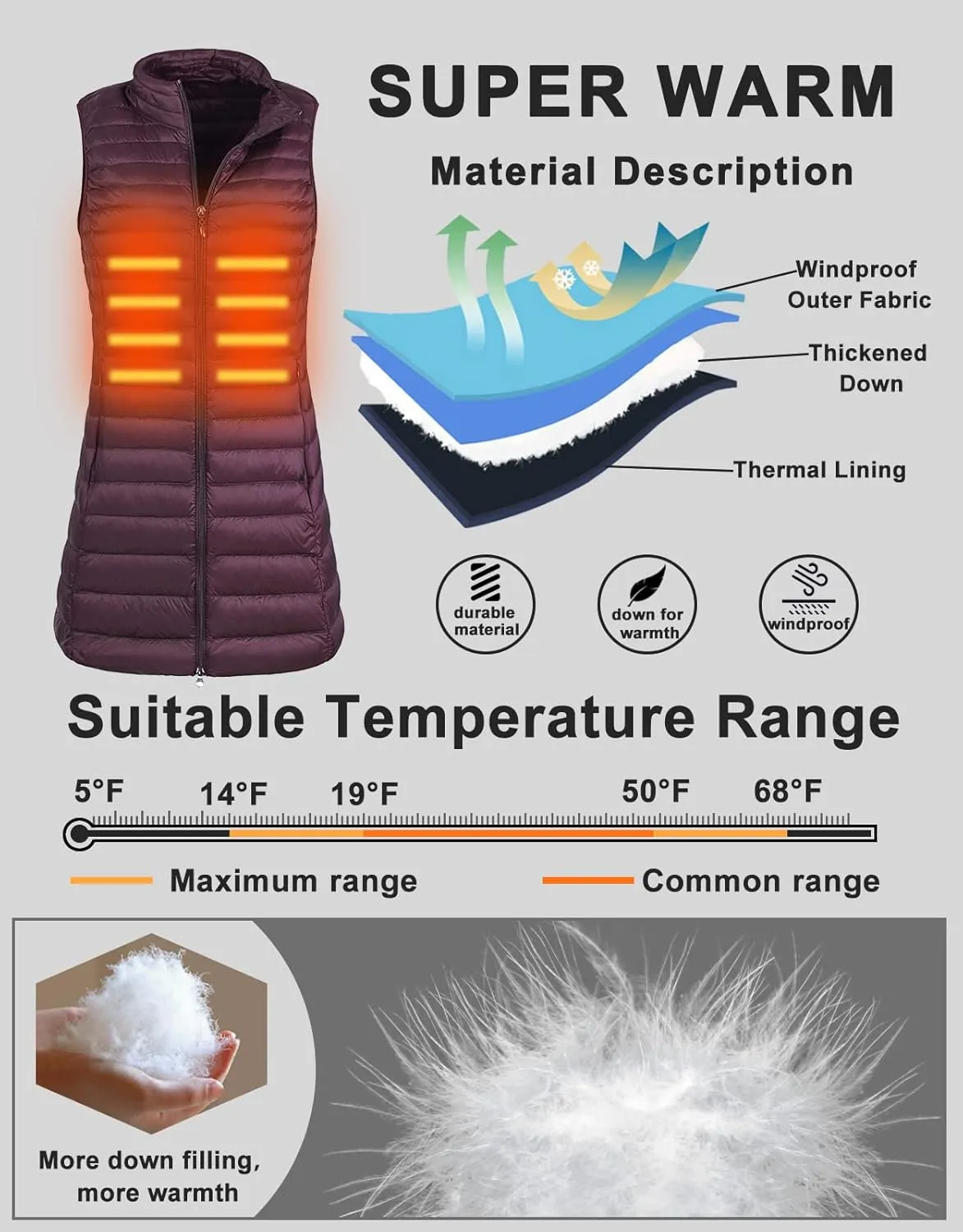 Long Puffer Vest for Women Winter Lightweight Down Vest Black Womens Vests Outerwear Sleeveless Jacket with Pockets
