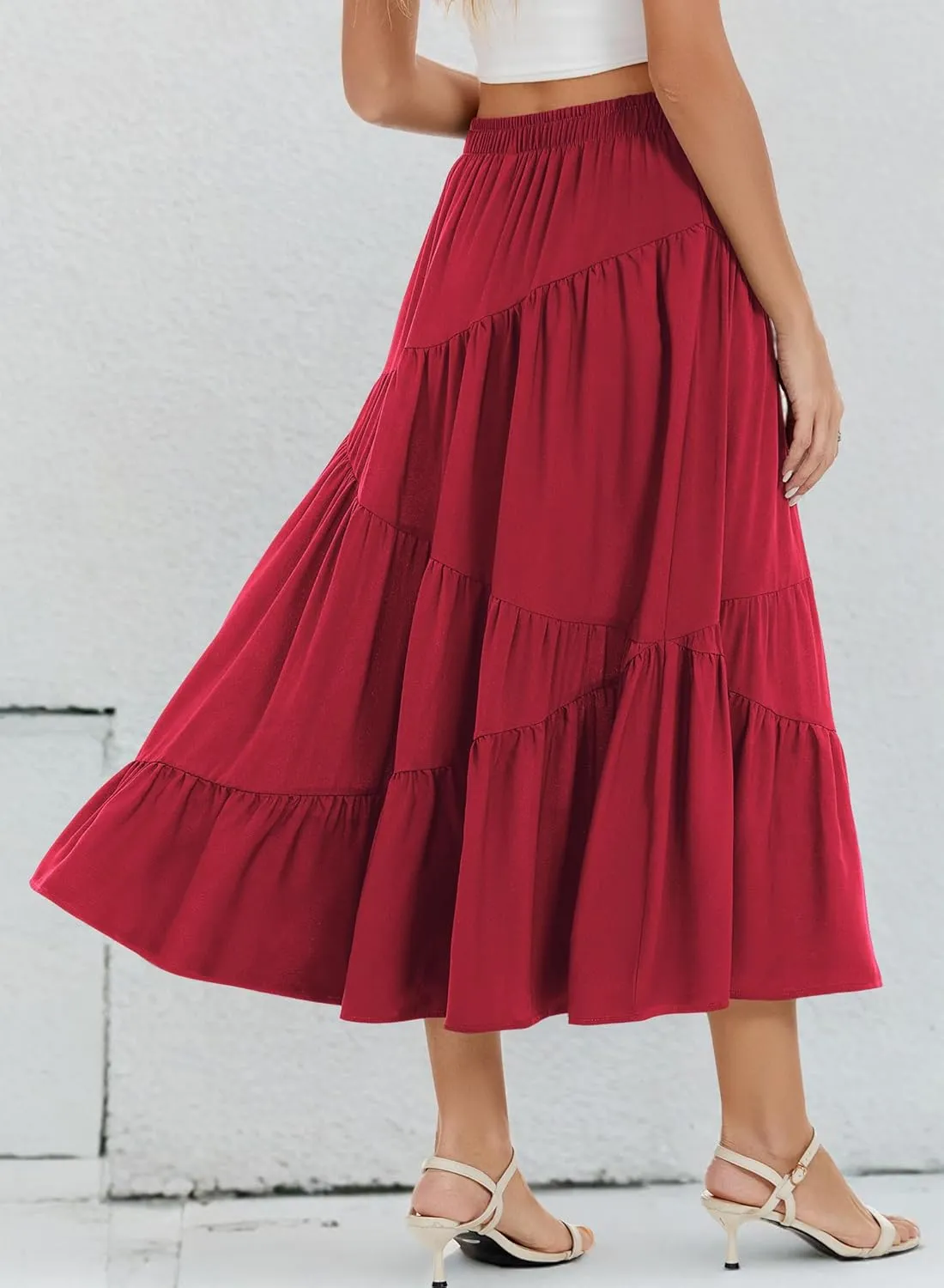 Long Skirts for Women 2025 Trendy Summer Boho Elastic Waist Flowy A Line Maxi Tiered Skirt