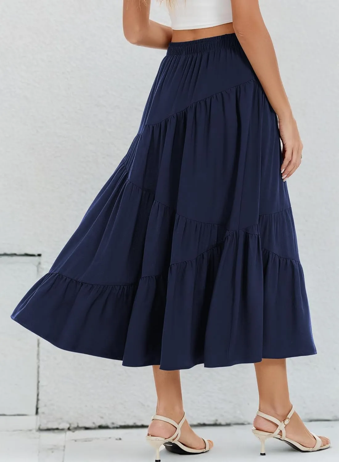 Long Skirts for Women 2025 Trendy Summer Boho Elastic Waist Flowy A Line Maxi Tiered Skirt