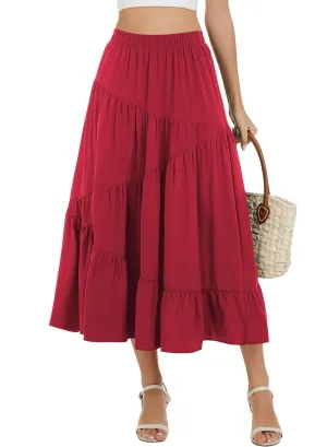Long Skirts for Women 2025 Trendy Summer Boho Elastic Waist Flowy A Line Maxi Tiered Skirt