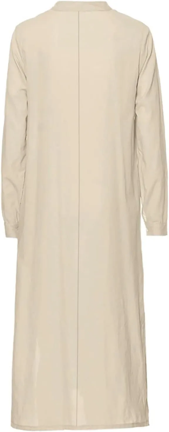 Long Sleeve Midi Dress for Women Casual Loose Button Down Cotton Linen Shirt Dress Split Holiday Dresses with Pocket