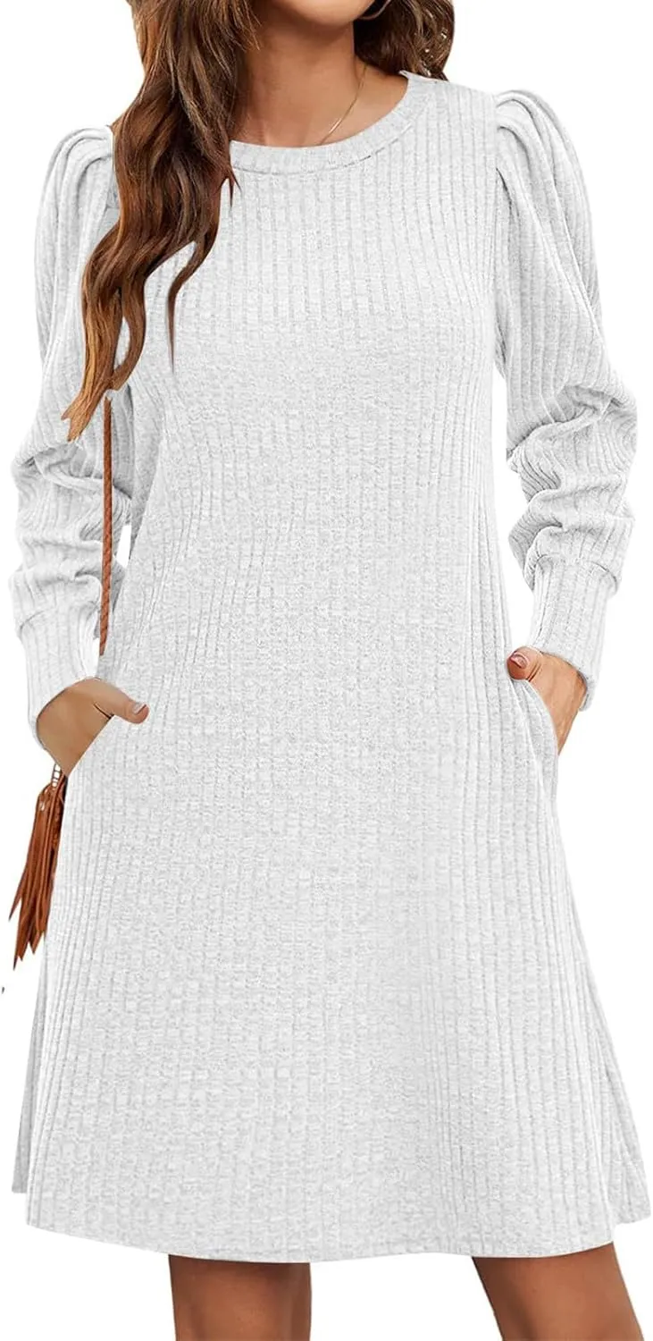 Long Sleeve Ribbed Knit Long Sleeve Dress with Pockets for Women Casual Winter Fall Midi Wedding Guest Work Outfits