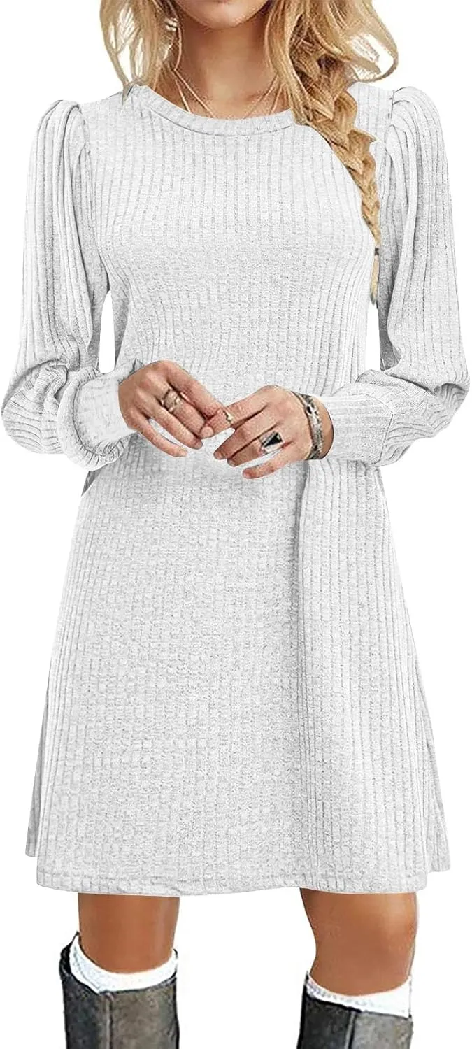 Long Sleeve Ribbed Knit Long Sleeve Dress with Pockets for Women Casual Winter Fall Midi Wedding Guest Work Outfits