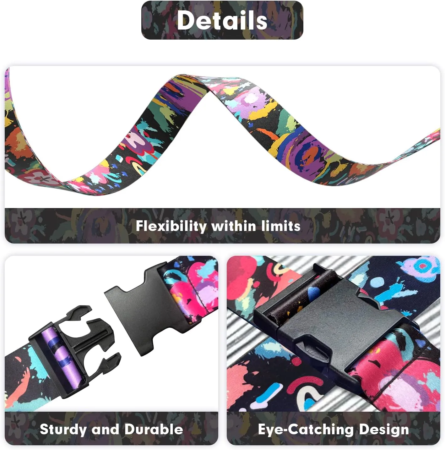 Luggage Straps for Suitcases, Eye-catching Suitcase Strap, Adjustable Travel Belt Accessories Luggage Connector Identifiers Over Handle with Buckle,Suitcase Straps to Hold Suitcases Together (Black)
