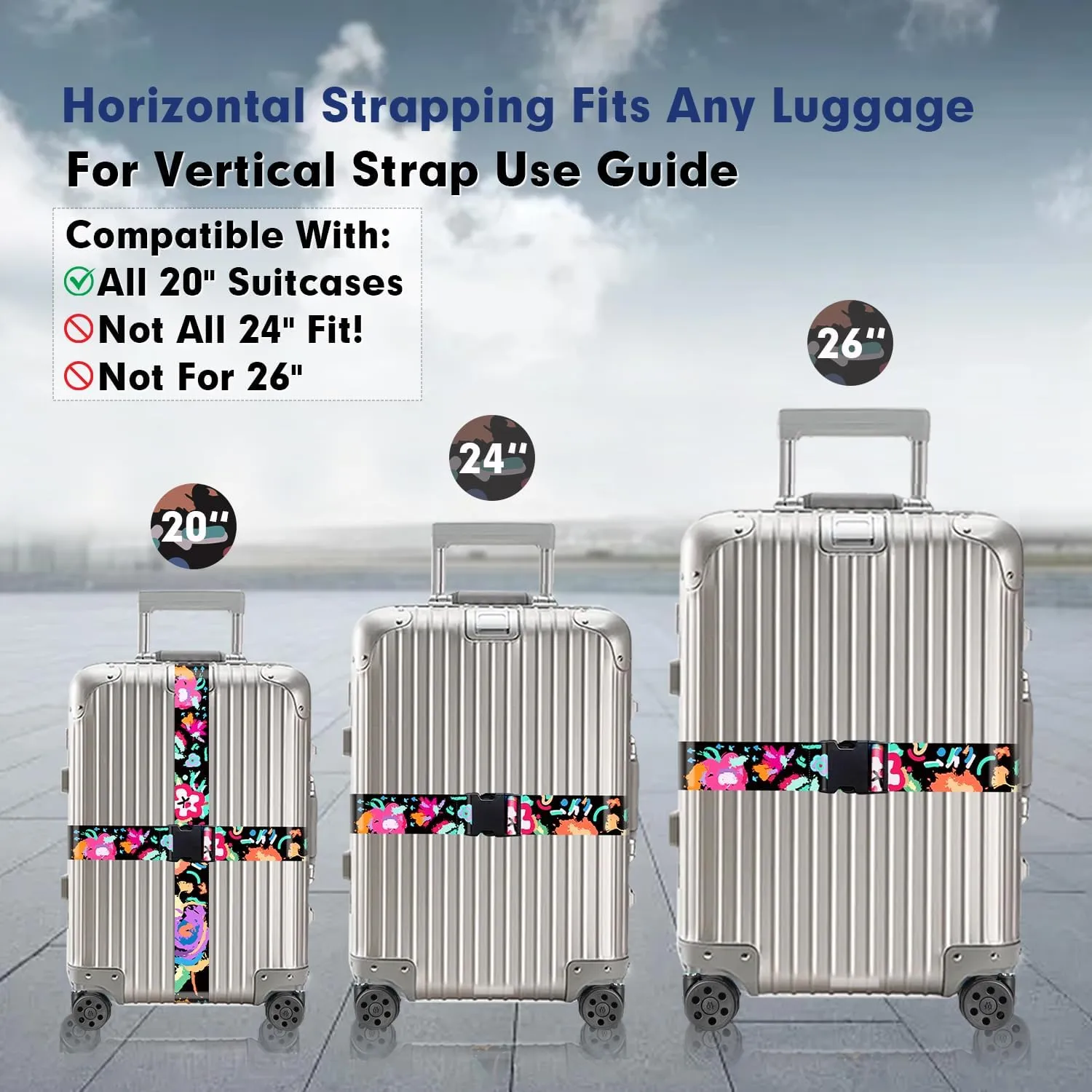 Luggage Straps for Suitcases, Eye-catching Suitcase Strap, Adjustable Travel Belt Accessories Luggage Connector Identifiers Over Handle with Buckle,Suitcase Straps to Hold Suitcases Together (Black)