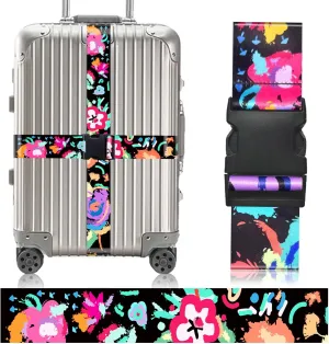 Luggage Straps for Suitcases, Eye-catching Suitcase Strap, Adjustable Travel Belt Accessories Luggage Connector Identifiers Over Handle with Buckle,Suitcase Straps to Hold Suitcases Together (Black)