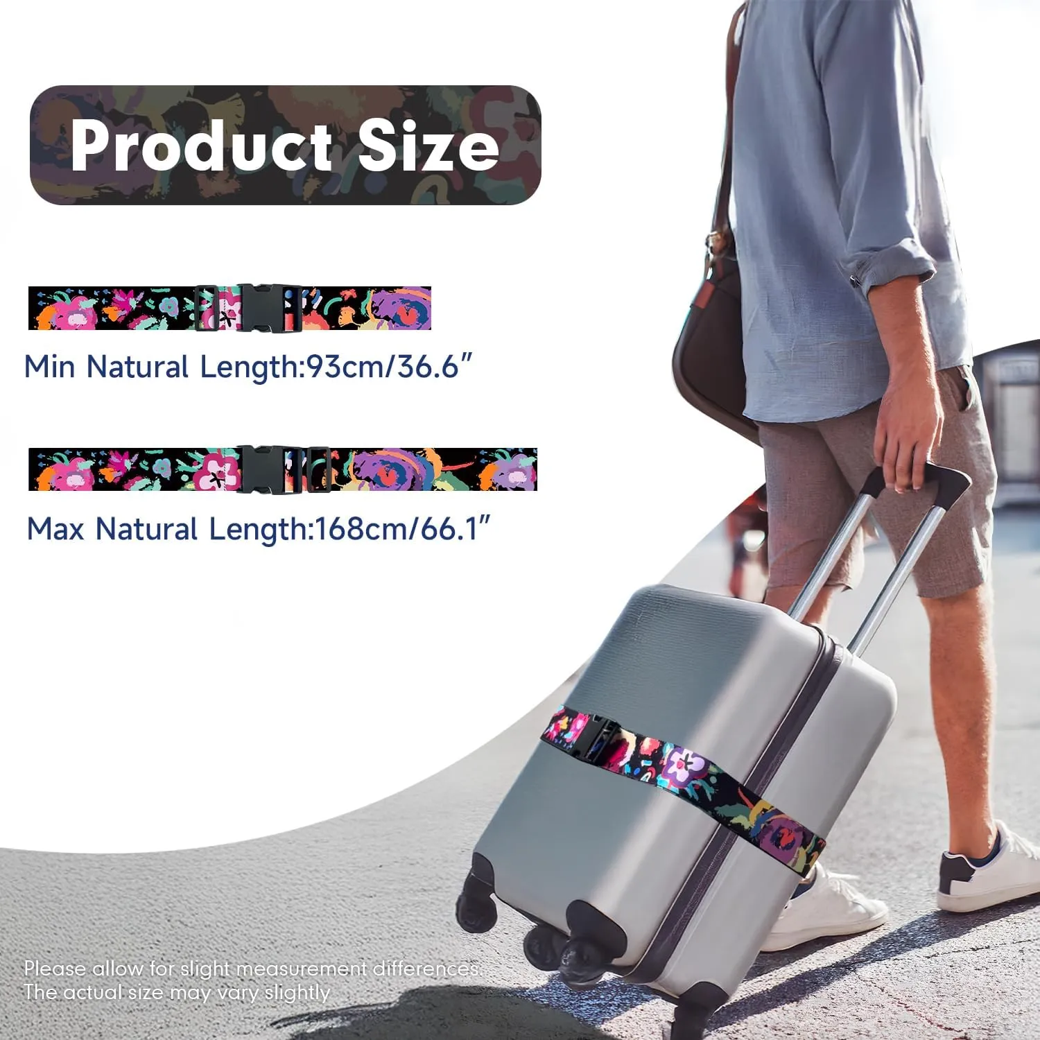 Luggage Straps for Suitcases, Eye-catching Suitcase Strap, Adjustable Travel Belt Accessories Luggage Connector Identifiers Over Handle with Buckle,Suitcase Straps to Hold Suitcases Together (Black)