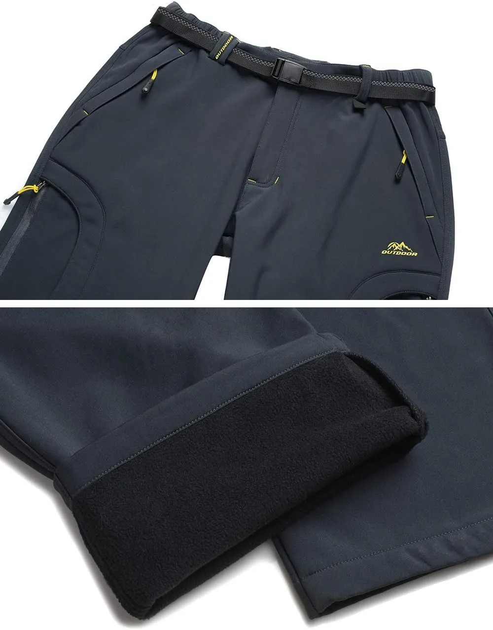 MAGCOMSEN Men's Winter Pants 5 Zip Pockets Snow Ski Pants Fleece Lined Water Resistant Hiking Pants