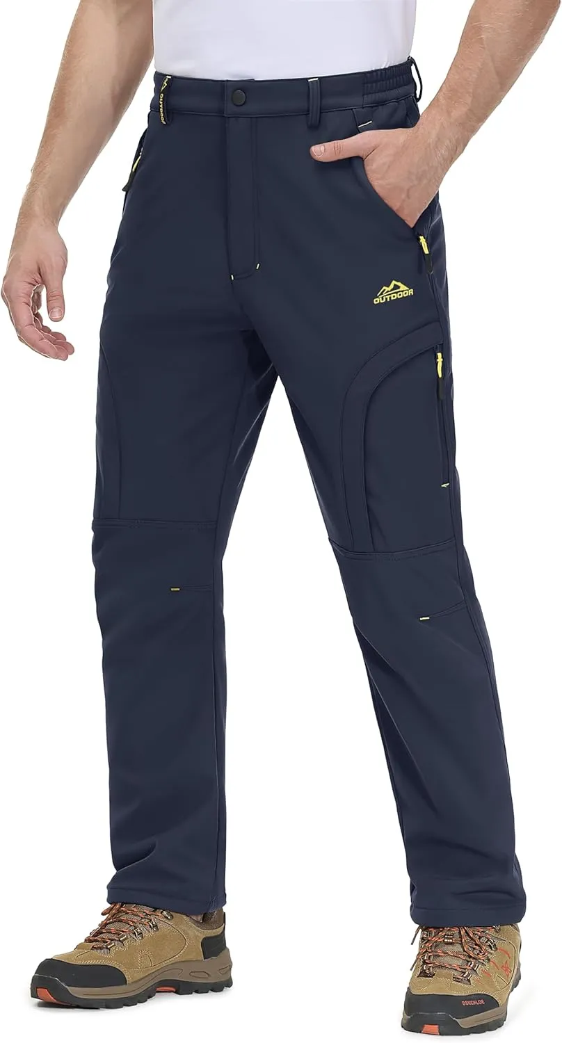 MAGCOMSEN Men's Winter Pants 5 Zip Pockets Snow Ski Pants Fleece Lined Water Resistant Hiking Pants