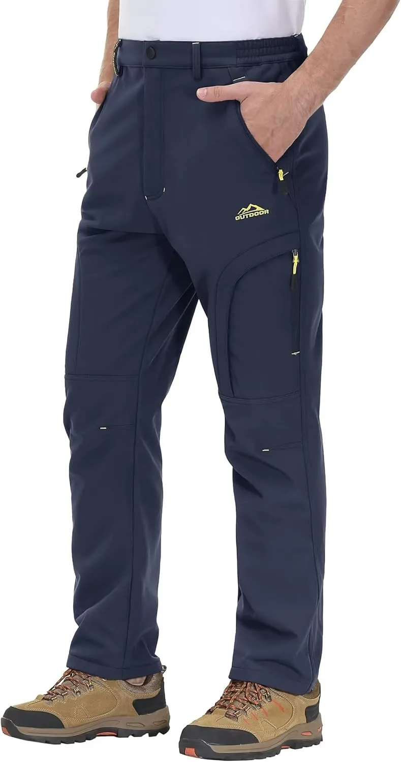 MAGCOMSEN Men's Winter Pants 5 Zip Pockets Snow Ski Pants Fleece Lined Water Resistant Hiking Pants