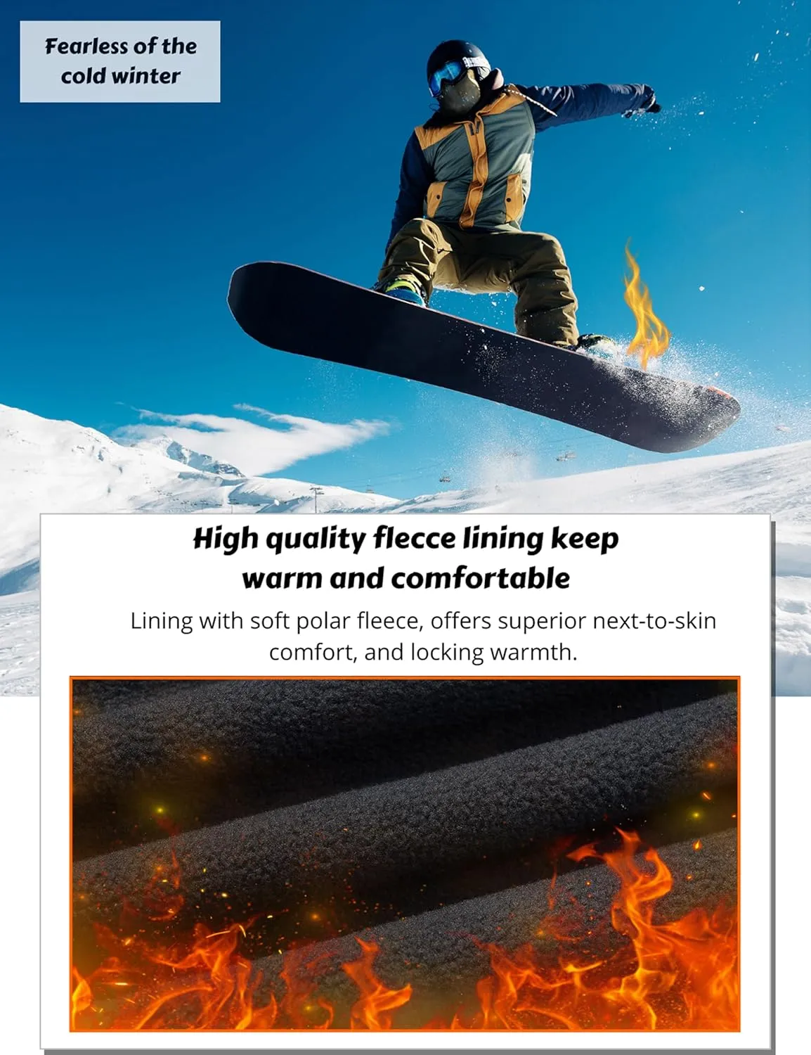 MAGCOMSEN Men's Winter Pants 5 Zip Pockets Snow Ski Pants Fleece Lined Water Resistant Hiking Pants
