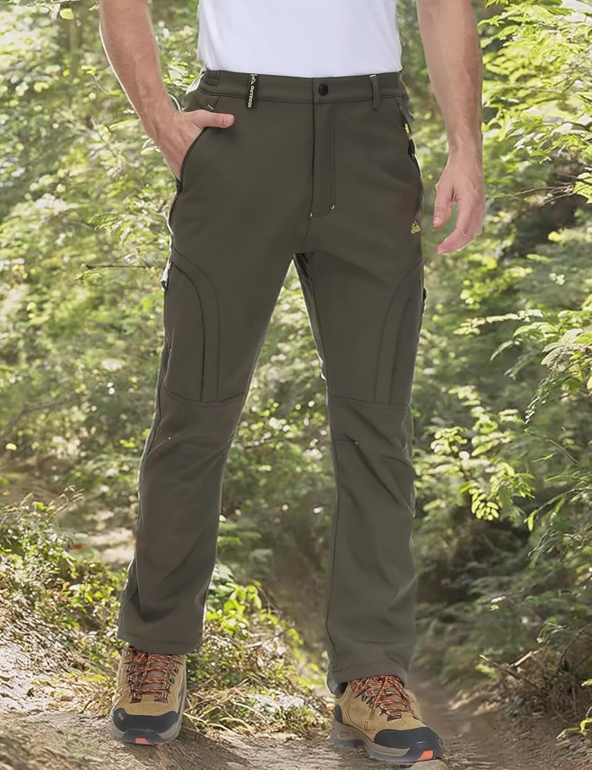 MAGCOMSEN Men's Winter Pants 5 Zip Pockets Snow Ski Pants Fleece Lined Water Resistant Hiking Pants