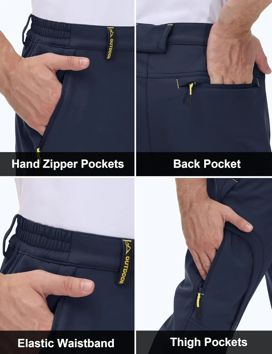 MAGCOMSEN Men's Winter Pants 5 Zip Pockets Snow Ski Pants Fleece Lined Water Resistant Hiking Pants