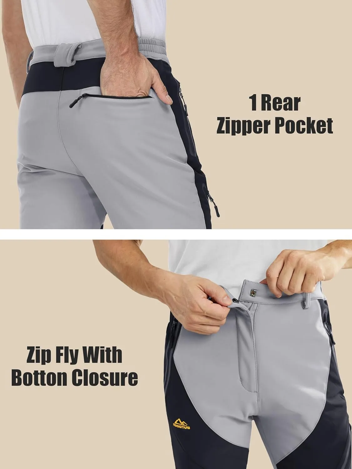 MAGCOMSEN Men's Winter Pants Snow Pants Fleece Lined Water Resistant 4 Zip Pockets Skiing Pants