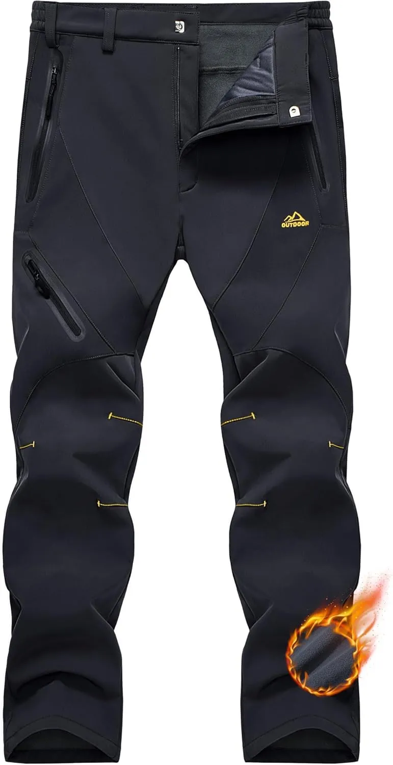 MAGCOMSEN Men's Winter Pants Snow Pants Fleece Lined Water Resistant 4 Zip Pockets Skiing Pants