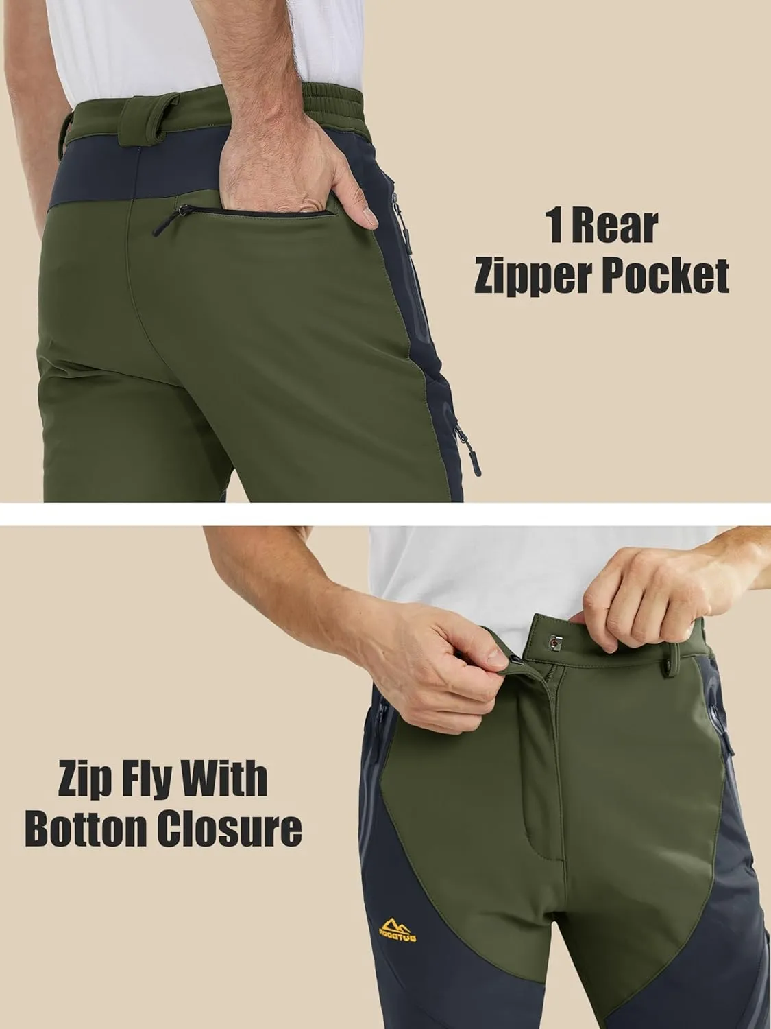 MAGCOMSEN Men's Winter Pants Snow Pants Fleece Lined Water Resistant 4 Zip Pockets Skiing Pants
