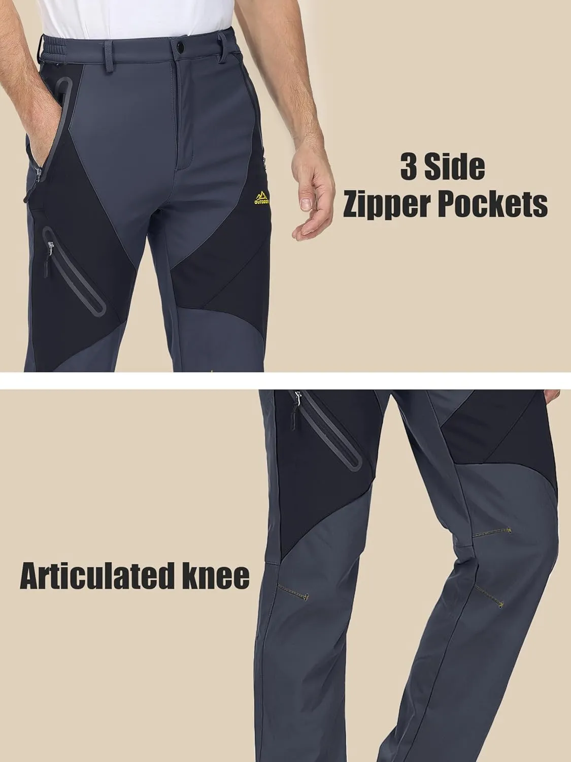 MAGCOMSEN Men's Winter Pants Snow Pants Fleece Lined Water Resistant 4 Zip Pockets Skiing Pants