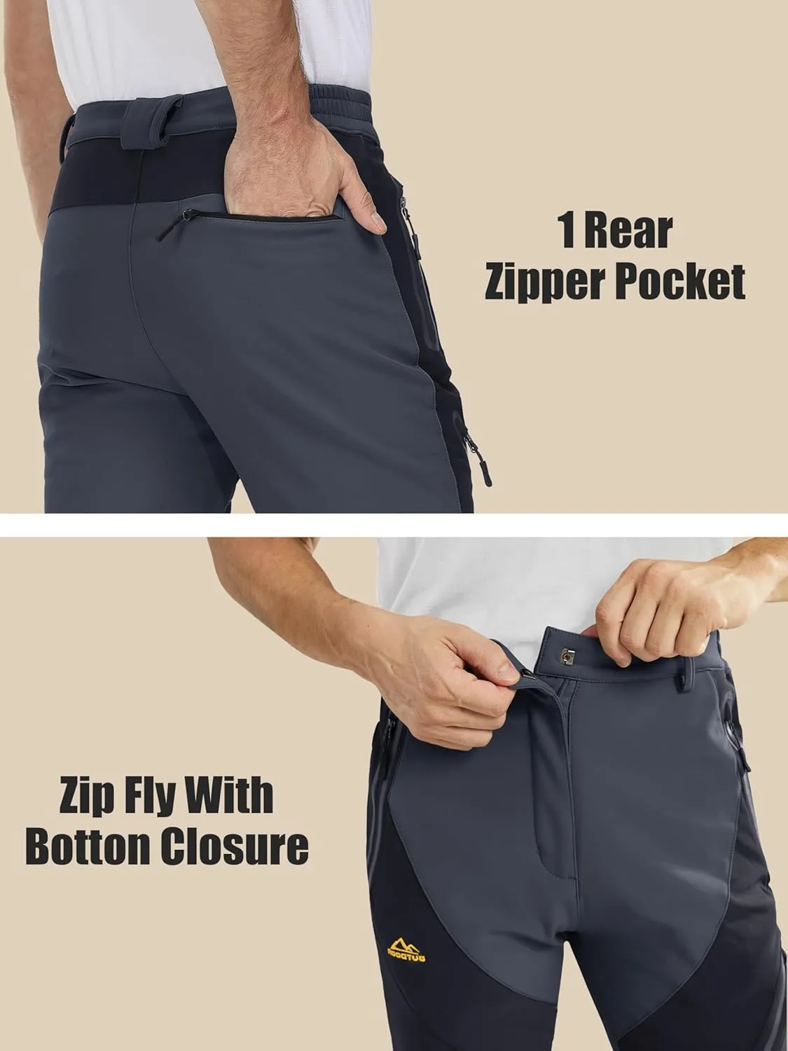 MAGCOMSEN Men's Winter Pants Snow Pants Fleece Lined Water Resistant 4 Zip Pockets Skiing Pants