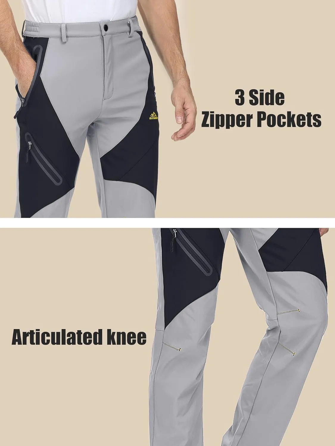 MAGCOMSEN Men's Winter Pants Snow Pants Fleece Lined Water Resistant 4 Zip Pockets Skiing Pants
