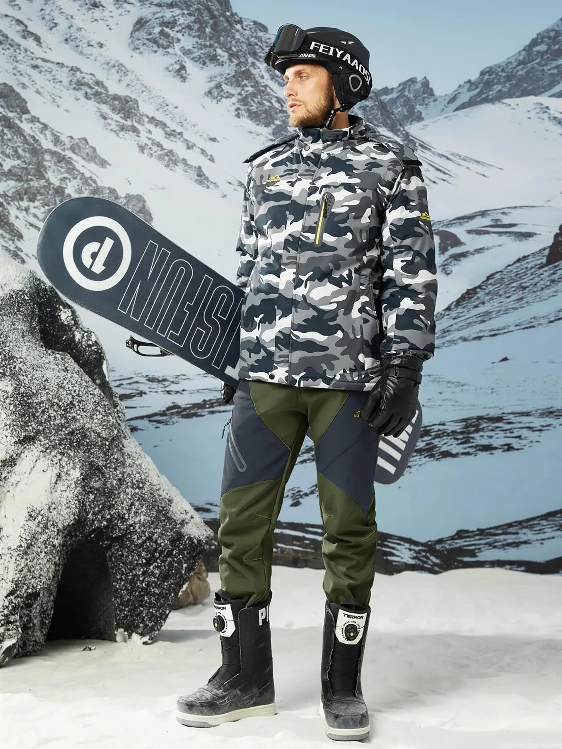 MAGCOMSEN Men's Winter Pants Snow Pants Fleece Lined Water Resistant 4 Zip Pockets Skiing Pants