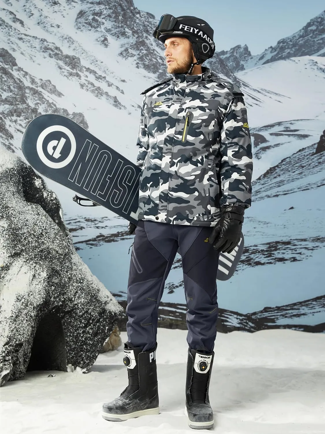 MAGCOMSEN Men's Winter Pants Snow Pants Fleece Lined Water Resistant 4 Zip Pockets Skiing Pants