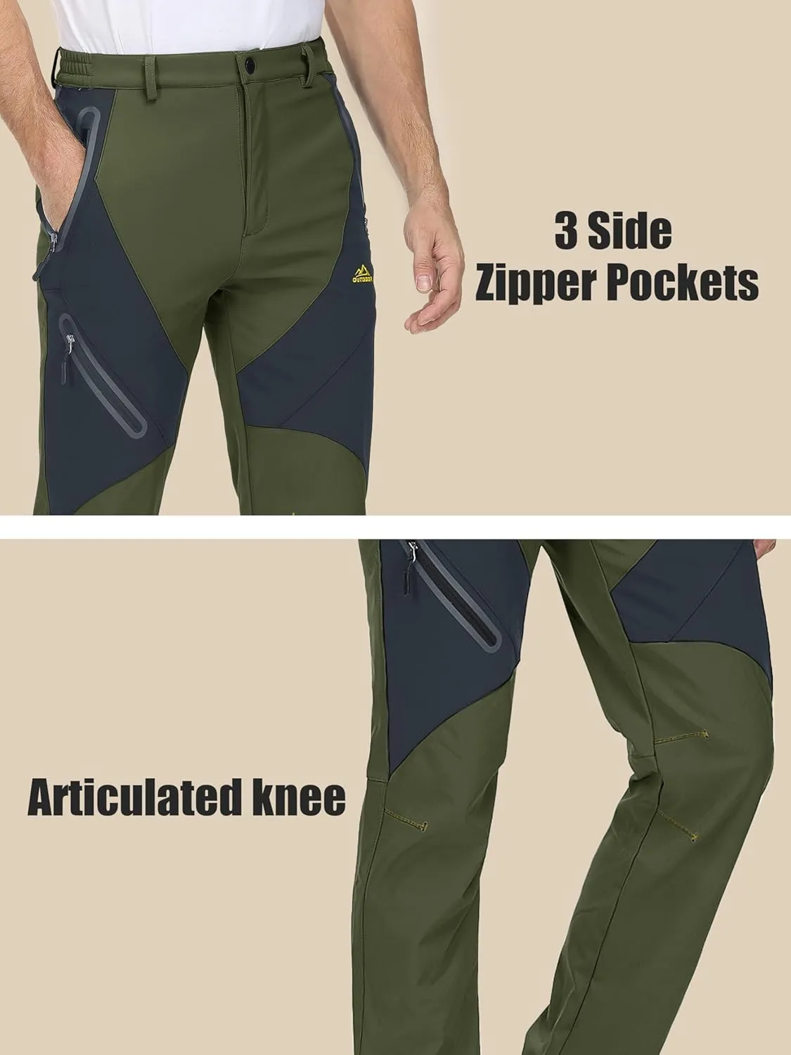 MAGCOMSEN Men's Winter Pants Snow Pants Fleece Lined Water Resistant 4 Zip Pockets Skiing Pants