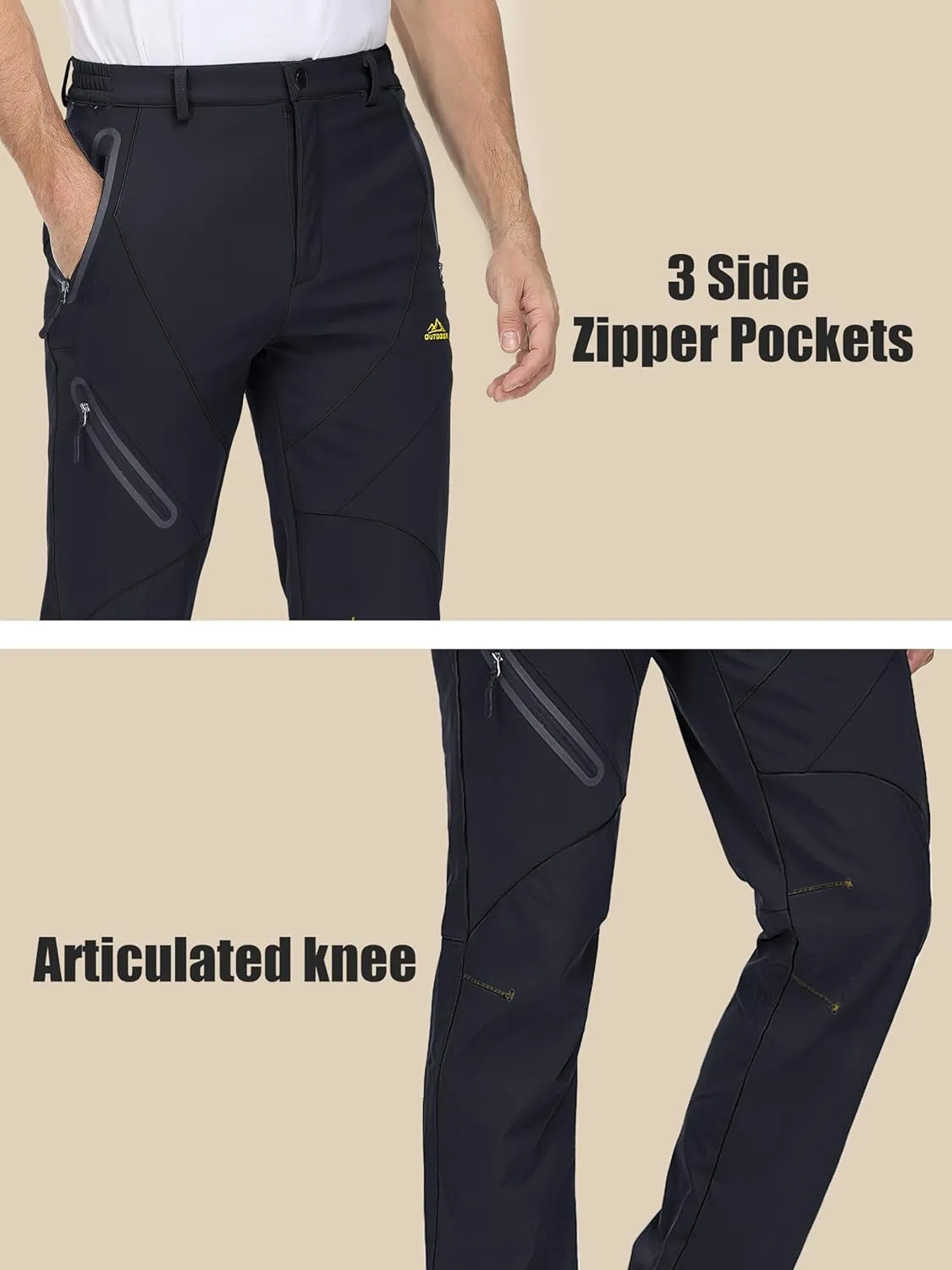 MAGCOMSEN Men's Winter Pants Snow Pants Fleece Lined Water Resistant 4 Zip Pockets Skiing Pants