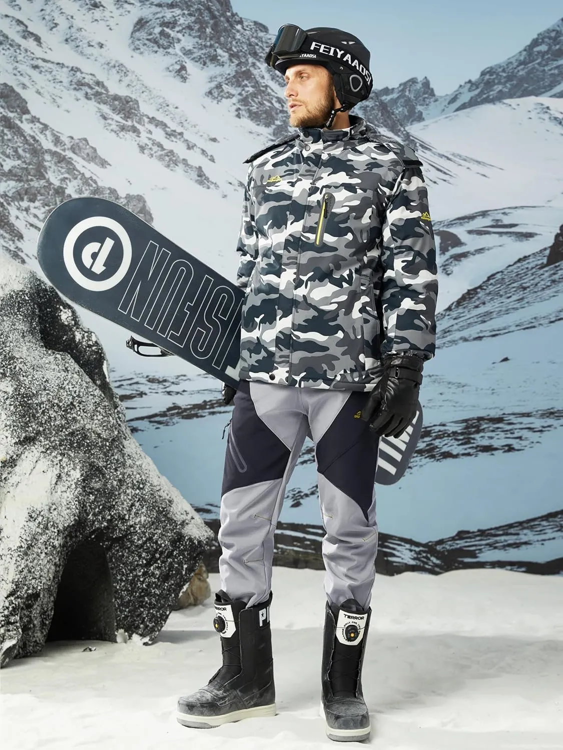 MAGCOMSEN Men's Winter Pants Snow Pants Fleece Lined Water Resistant 4 Zip Pockets Skiing Pants