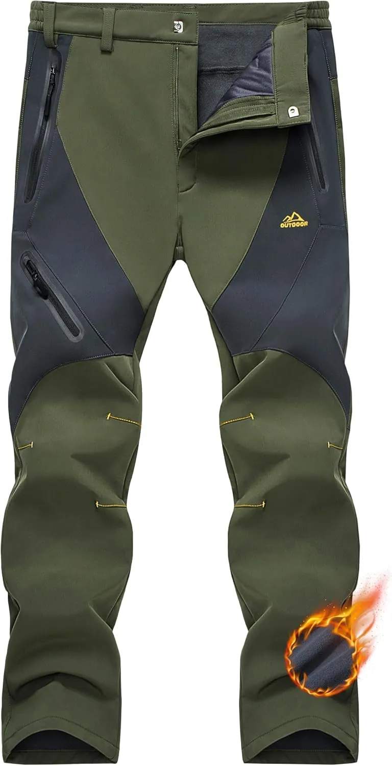 MAGCOMSEN Men's Winter Pants Snow Pants Fleece Lined Water Resistant 4 Zip Pockets Skiing Pants