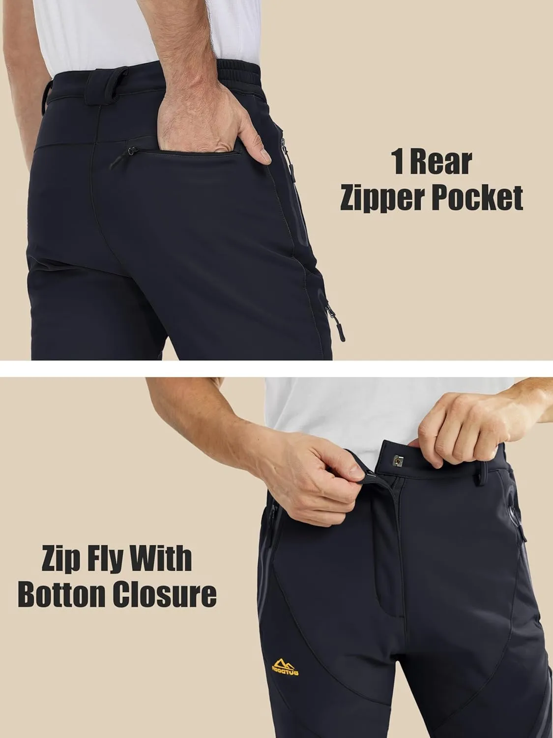 MAGCOMSEN Men's Winter Pants Snow Pants Fleece Lined Water Resistant 4 Zip Pockets Skiing Pants