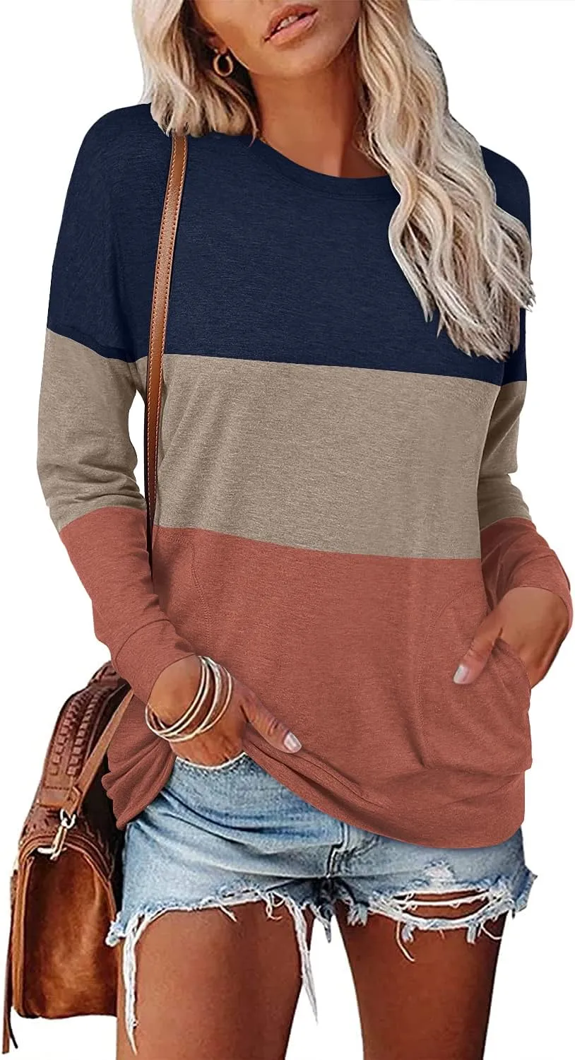 Magritta Womens Tunic Tops Casual Long Sleeve Round Neck Stretchy Loose Fit Sweatshirt Pullover Shirts with Pockets