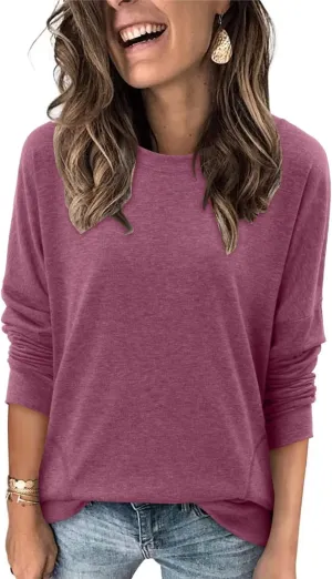 Magritta Womens Tunic Tops Casual Long Sleeve Round Neck Stretchy Loose Fit Sweatshirt Pullover Shirts with Pockets