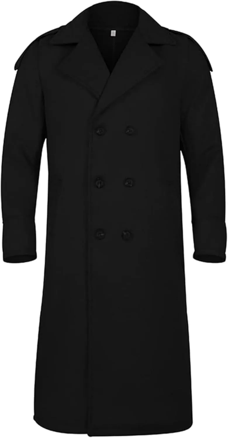 Maiyifu-GJ Men's Loose Belted Wool Blend Peacoat Thick Notch Lapel Long Trench Coats Casual Warm Fashion Overcoat