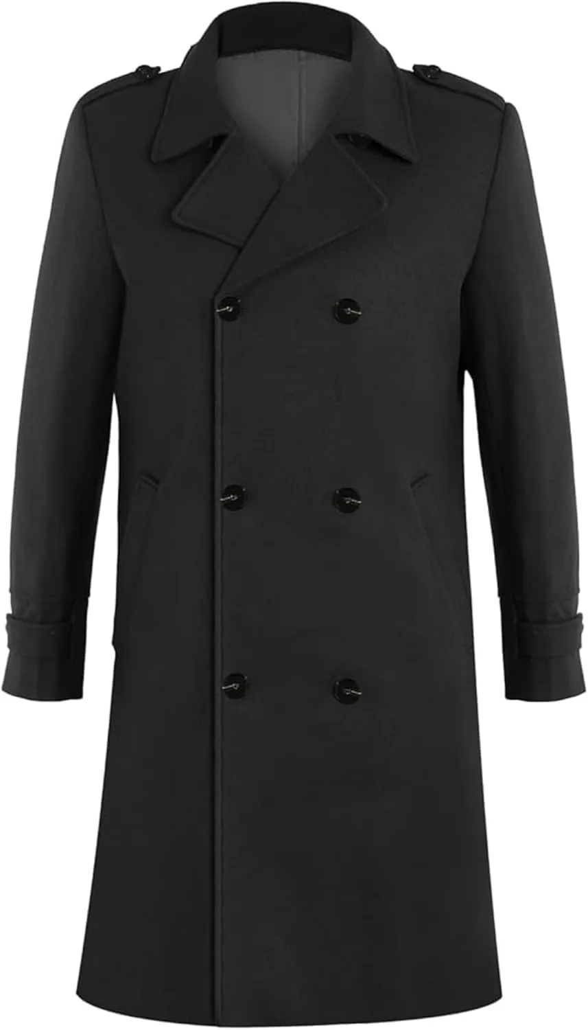 Maiyifu-GJ Men's Loose Belted Wool Blend Peacoat Thick Notch Lapel Long Trench Coats Casual Warm Fashion Overcoat