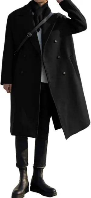 Maiyifu-GJ Men's Loose Belted Wool Blend Peacoat Thick Notch Lapel Long Trench Coats Casual Warm Fashion Overcoat