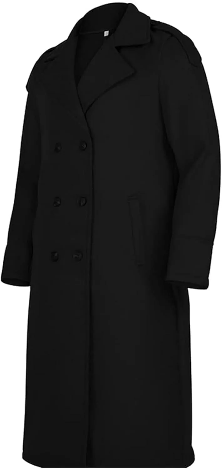Maiyifu-GJ Men's Loose Belted Wool Blend Peacoat Thick Notch Lapel Long Trench Coats Casual Warm Fashion Overcoat