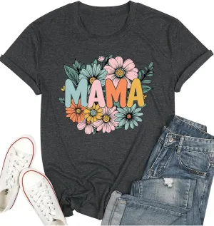 Mama Shirt Women Mama Graphic Tee Funny Mom Letter Print Short Sleeve Tshirt Fashion Summer Tops