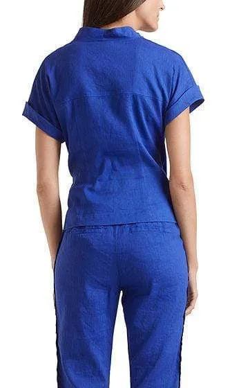 Marc Cain Blouse-style top in linen blend in Ultramarine NC 55.21 W47 363