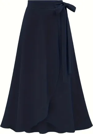 Melliflo Women's High Waist A-Line Slit Irregular Bow Skirt Casual Beach Flowy Swing Long Skirts