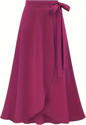 Melliflo Women's High Waist A-Line Slit Irregular Bow Skirt Casual Beach Flowy Swing Long Skirts