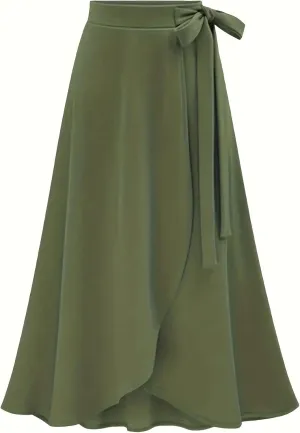 Melliflo Women's High Waist A-Line Slit Irregular Bow Skirt Casual Beach Flowy Swing Long Skirts