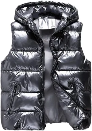 Men Winter Bright Hooded Thick Vest Waterproof Cotton Padded Sleeveless Coat Waterproof Thick Waistcoat