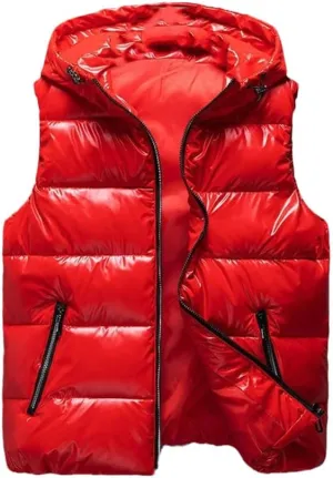Men Winter Bright Hooded Thick Vest Waterproof Cotton Padded Sleeveless Coat Waterproof Thick Waistcoat