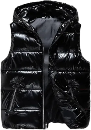Men Winter Bright Hooded Thick Vest Waterproof Cotton Padded Sleeveless Coat Waterproof Thick Waistcoat