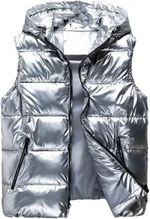 Men Winter Bright Hooded Thick Vest Waterproof Cotton Padded Sleeveless Coat Waterproof Thick Waistcoat