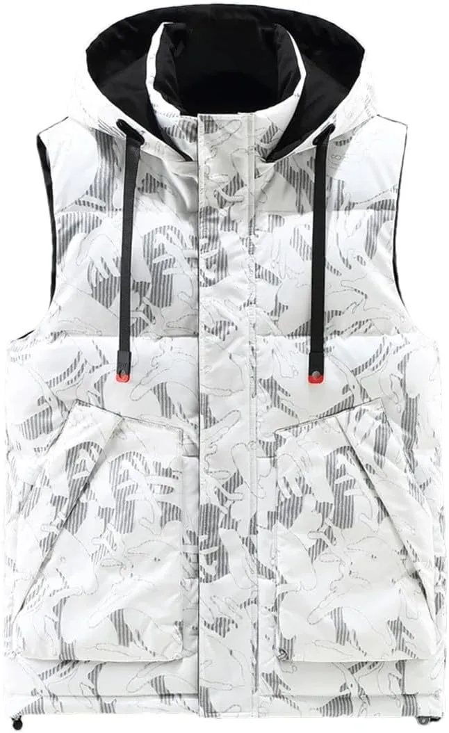 Men Winter Thick Warm Hooded Vest Casual Cotton Padded Sleeveless Jacket Waistcoat Plus Size