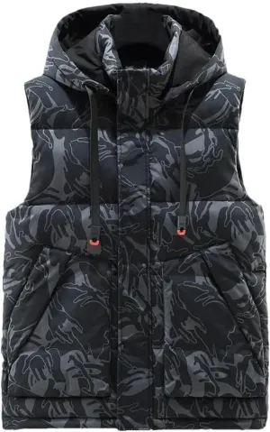 Men Winter Thick Warm Hooded Vest Casual Cotton Padded Sleeveless Jacket Waistcoat Plus Size
