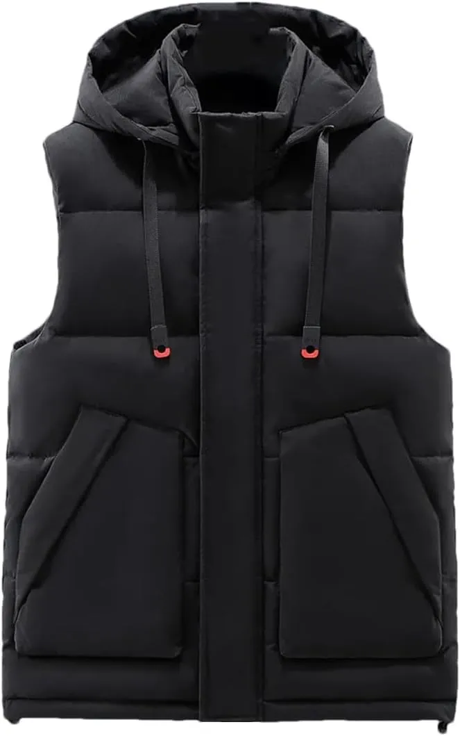 Men Winter Thick Warm Hooded Vest Casual Cotton Padded Sleeveless Jacket Waistcoat Plus Size